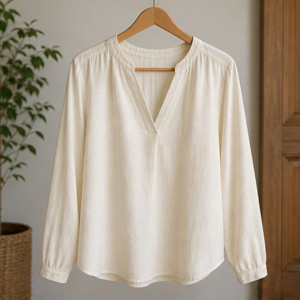 Cream V Neck Top